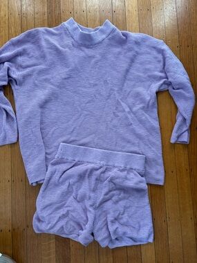 Free People Lavender Knit Crewneck Sweater and Shorts Set